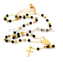 Collier chapelet simple perles d&#39;or noir chapelet catholique en acier inoxydable pour femmes